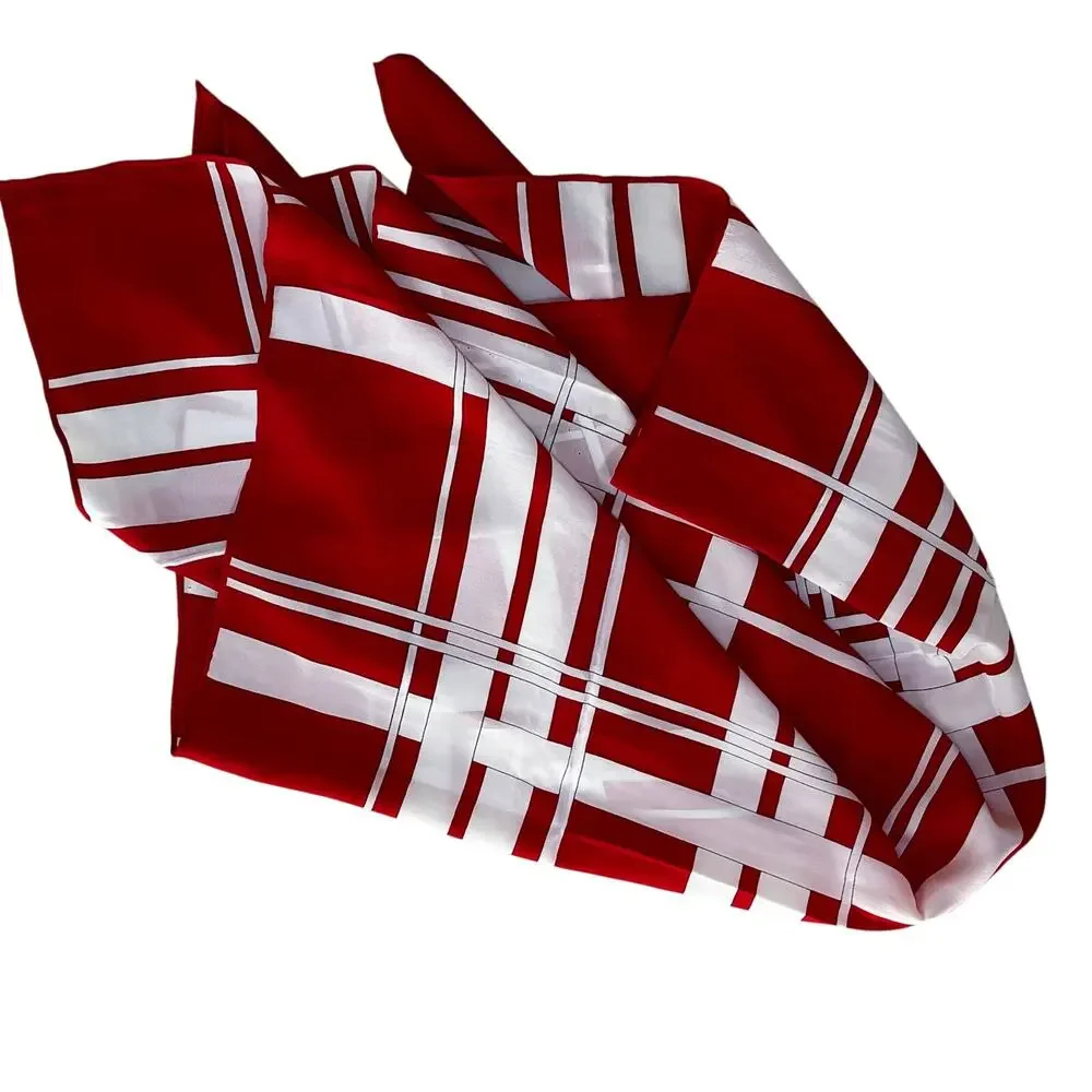 Vintage 80's designer Bill Blass silk scarf red black & cream plaid 30